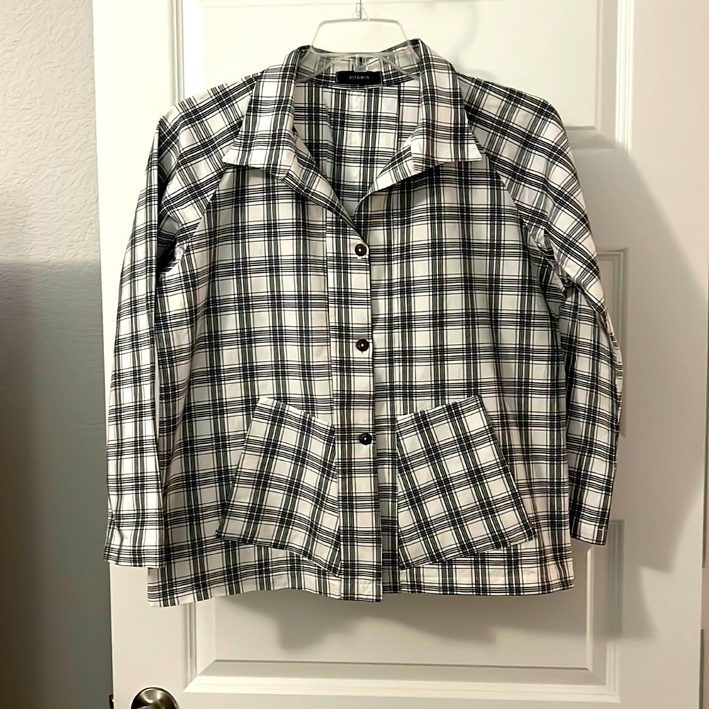 Vitamin checkered jacket black and white blazer Large squares workwear pockets